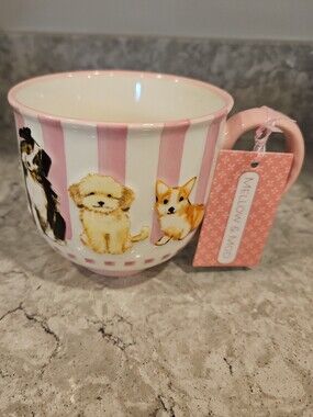 Mellow & Mod Pink Stripe Dogs Coffee Mug Corgi Doodle Sheltie